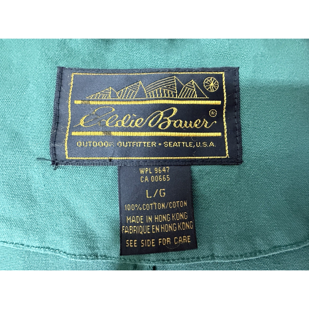 Eddie Bauer Canvas Utility Trench Coat Duster Corduroy Trim Green Womens Large - Picture 2 of 10